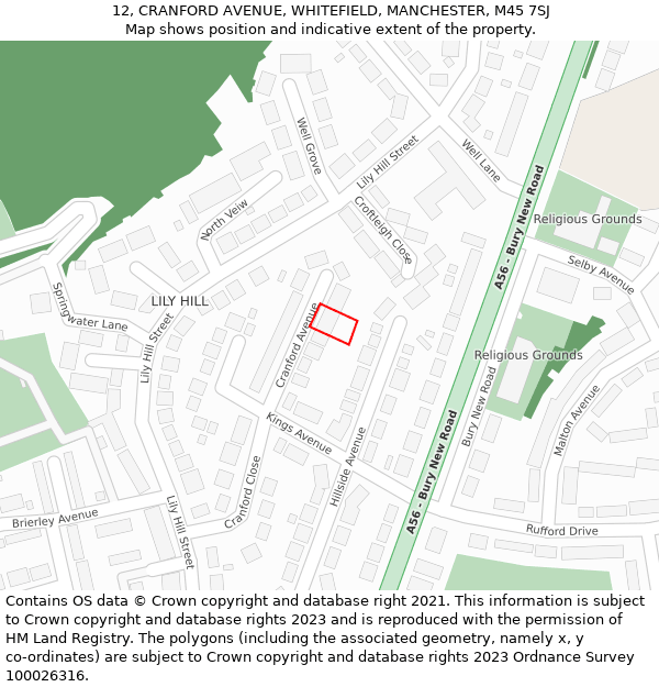 12, CRANFORD AVENUE, WHITEFIELD, MANCHESTER, M45 7SJ: Location map and indicative extent of plot