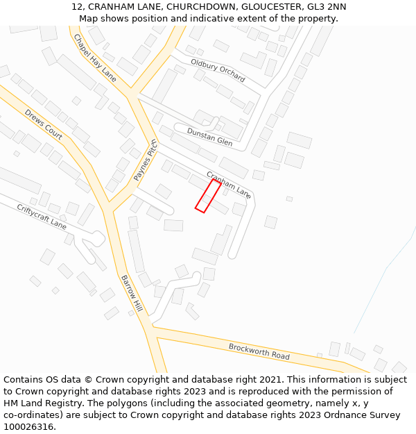 12, CRANHAM LANE, CHURCHDOWN, GLOUCESTER, GL3 2NN: Location map and indicative extent of plot