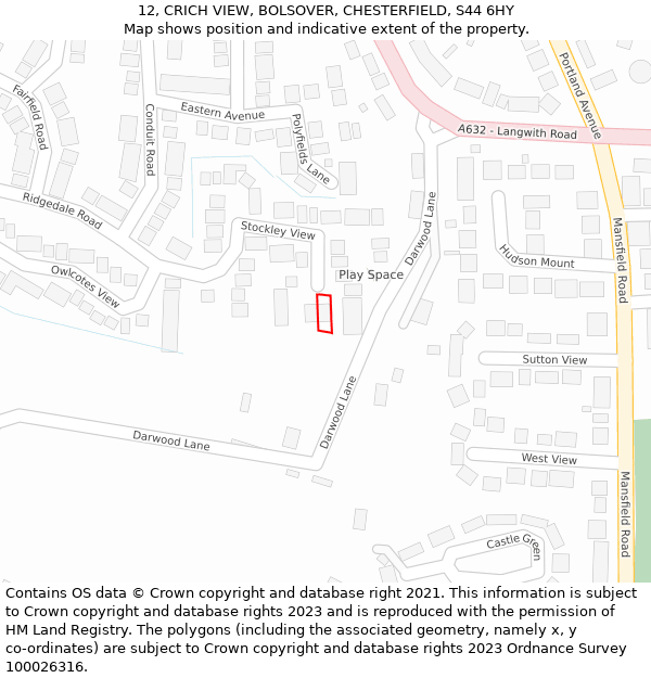 12, CRICH VIEW, BOLSOVER, CHESTERFIELD, S44 6HY: Location map and indicative extent of plot