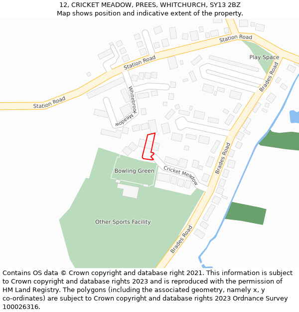 12, CRICKET MEADOW, PREES, WHITCHURCH, SY13 2BZ: Location map and indicative extent of plot