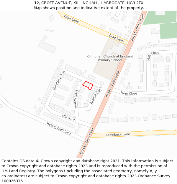 12, CROFT AVENUE, KILLINGHALL, HARROGATE, HG3 2FX: Location map and indicative extent of plot