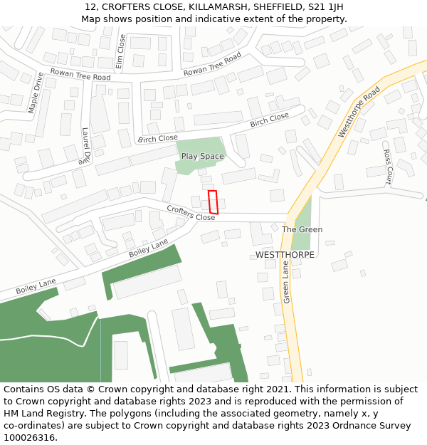 12, CROFTERS CLOSE, KILLAMARSH, SHEFFIELD, S21 1JH: Location map and indicative extent of plot