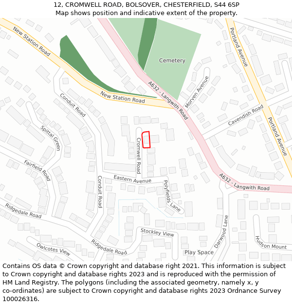 12, CROMWELL ROAD, BOLSOVER, CHESTERFIELD, S44 6SP: Location map and indicative extent of plot