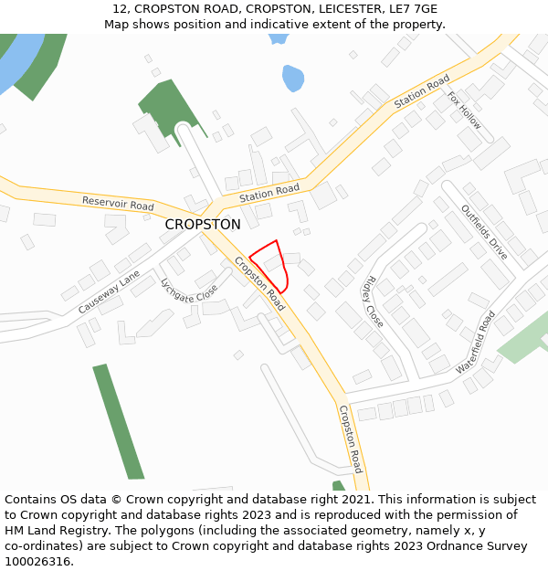 12, CROPSTON ROAD, CROPSTON, LEICESTER, LE7 7GE: Location map and indicative extent of plot