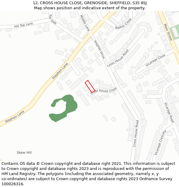12, CROSS HOUSE CLOSE, GRENOSIDE, SHEFFIELD, S35 8SJ: Location map and indicative extent of plot