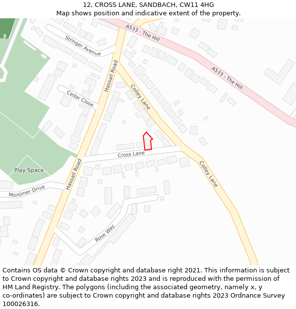 12, CROSS LANE, SANDBACH, CW11 4HG: Location map and indicative extent of plot