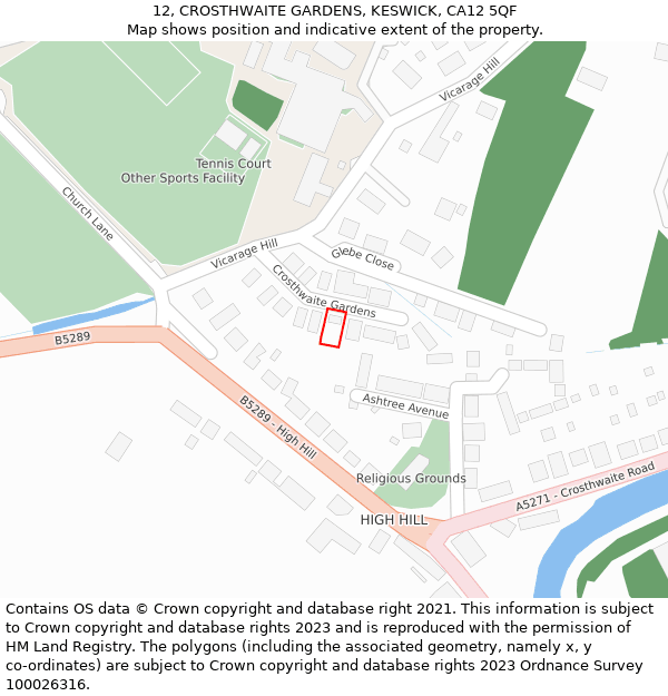 12, CROSTHWAITE GARDENS, KESWICK, CA12 5QF: Location map and indicative extent of plot