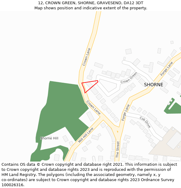 12, CROWN GREEN, SHORNE, GRAVESEND, DA12 3DT: Location map and indicative extent of plot