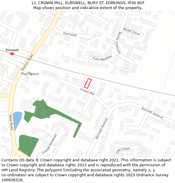 12, CROWN MILL, ELMSWELL, BURY ST. EDMUNDS, IP30 9GF: Location map and indicative extent of plot