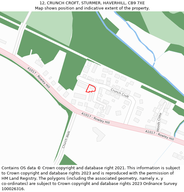 12, CRUNCH CROFT, STURMER, HAVERHILL, CB9 7XE: Location map and indicative extent of plot