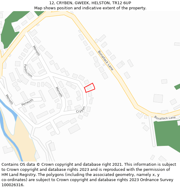 12, CRYBEN, GWEEK, HELSTON, TR12 6UP: Location map and indicative extent of plot