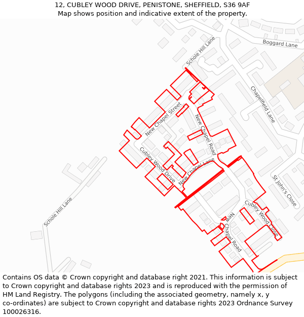 12, CUBLEY WOOD DRIVE, PENISTONE, SHEFFIELD, S36 9AF: Location map and indicative extent of plot