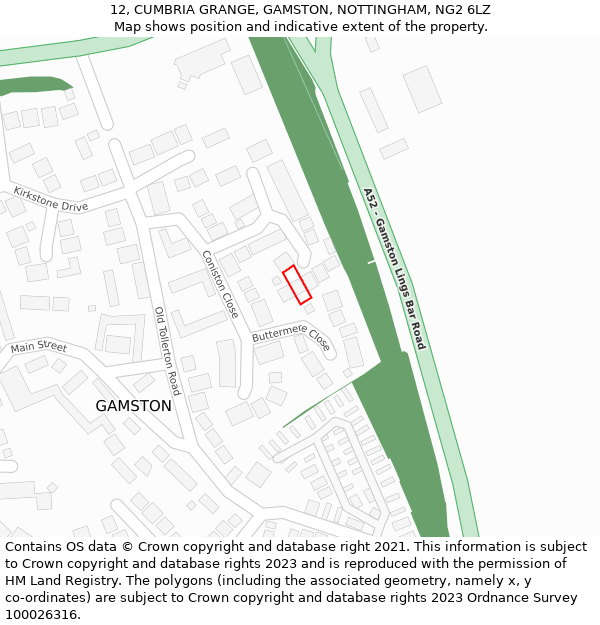 12, CUMBRIA GRANGE, GAMSTON, NOTTINGHAM, NG2 6LZ: Location map and indicative extent of plot