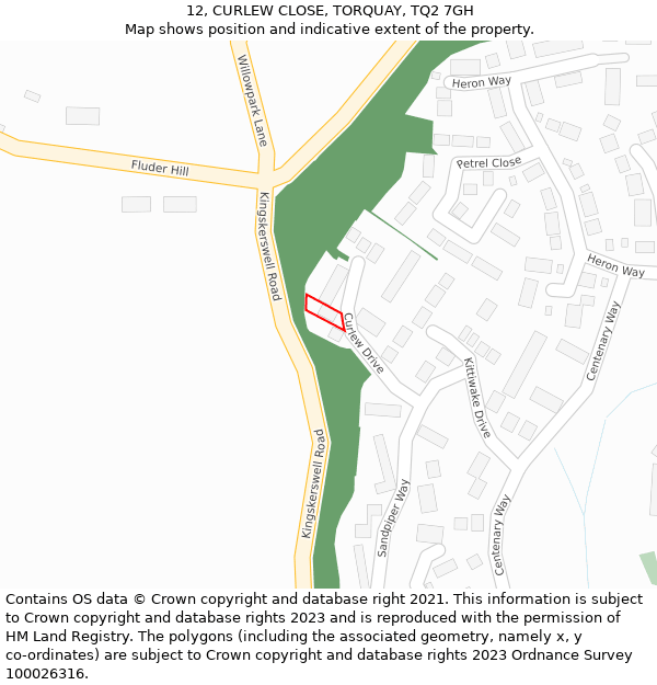 12, CURLEW CLOSE, TORQUAY, TQ2 7GH: Location map and indicative extent of plot