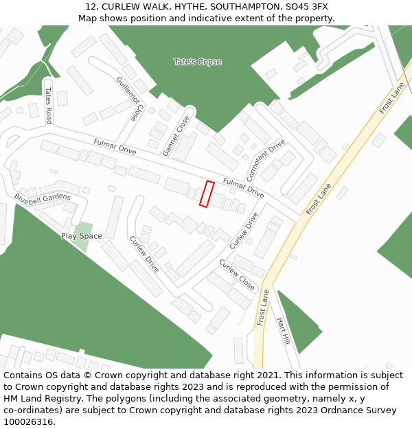 12, CURLEW WALK, HYTHE, SOUTHAMPTON, SO45 3FX: Location map and indicative extent of plot