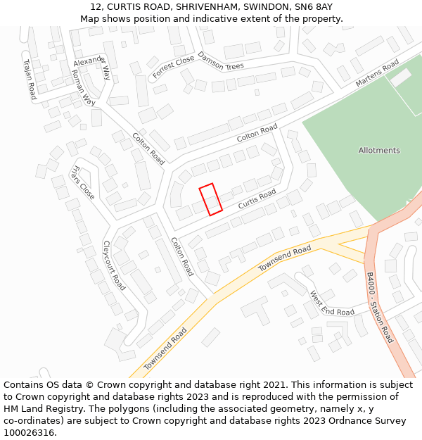 12, CURTIS ROAD, SHRIVENHAM, SWINDON, SN6 8AY: Location map and indicative extent of plot