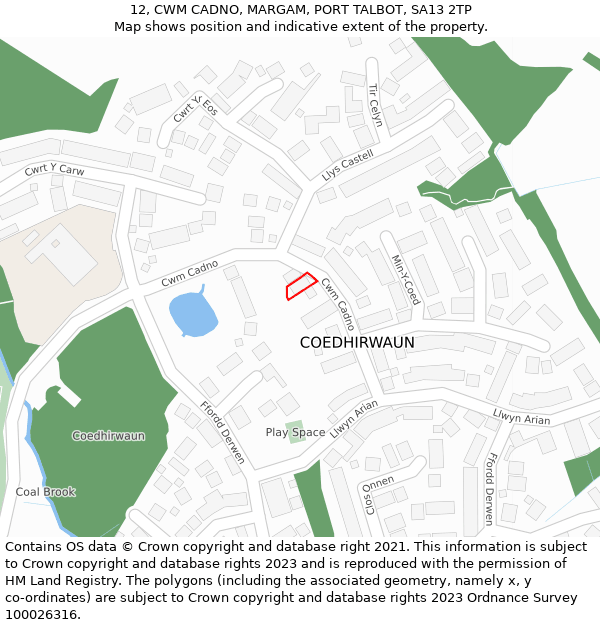 12, CWM CADNO, MARGAM, PORT TALBOT, SA13 2TP: Location map and indicative extent of plot