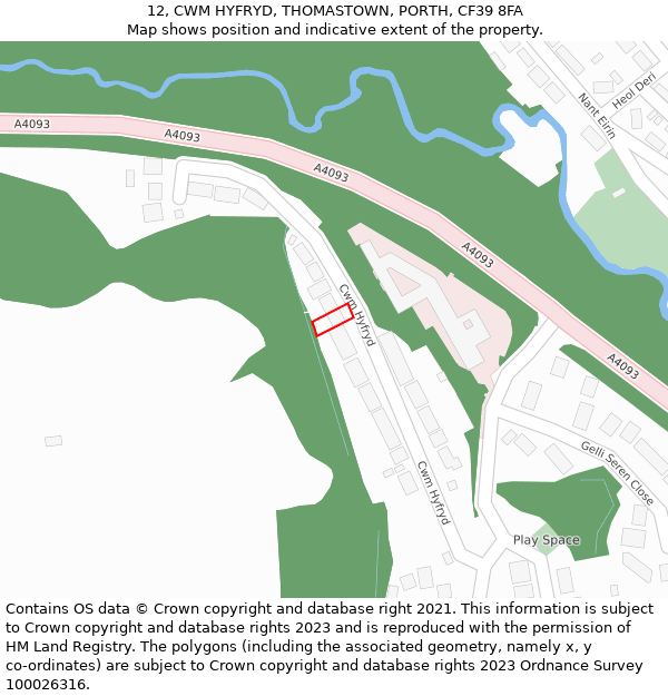12, CWM HYFRYD, THOMASTOWN, PORTH, CF39 8FA: Location map and indicative extent of plot