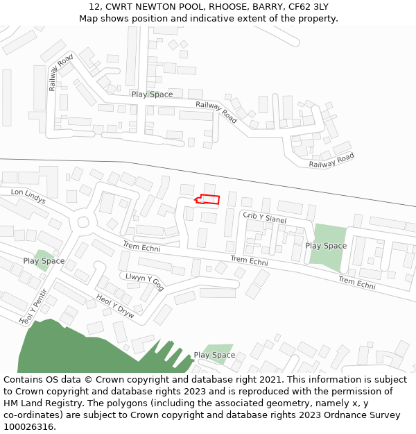 12, CWRT NEWTON POOL, RHOOSE, BARRY, CF62 3LY: Location map and indicative extent of plot