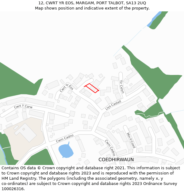 12, CWRT YR EOS, MARGAM, PORT TALBOT, SA13 2UQ: Location map and indicative extent of plot