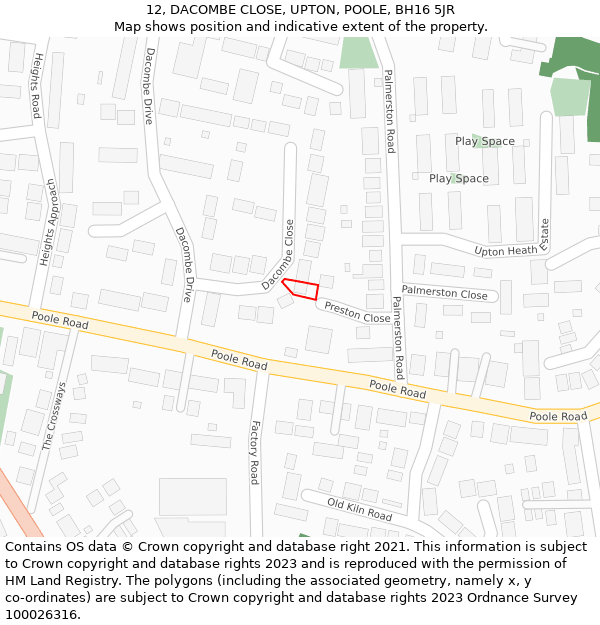 12, DACOMBE CLOSE, UPTON, POOLE, BH16 5JR: Location map and indicative extent of plot