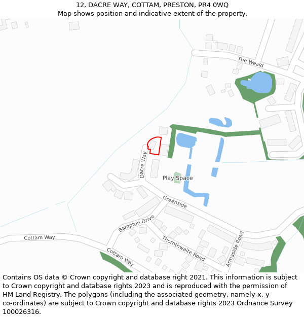 12, DACRE WAY, COTTAM, PRESTON, PR4 0WQ: Location map and indicative extent of plot