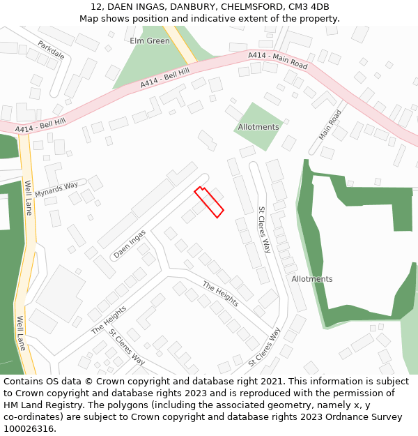 12, DAEN INGAS, DANBURY, CHELMSFORD, CM3 4DB: Location map and indicative extent of plot