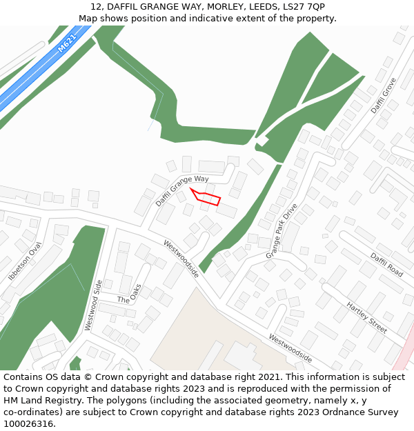 12, DAFFIL GRANGE WAY, MORLEY, LEEDS, LS27 7QP: Location map and indicative extent of plot