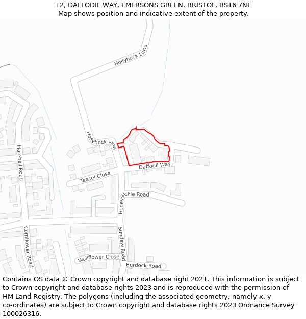 12, DAFFODIL WAY, EMERSONS GREEN, BRISTOL, BS16 7NE: Location map and indicative extent of plot