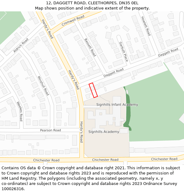 12, DAGGETT ROAD, CLEETHORPES, DN35 0EL: Location map and indicative extent of plot