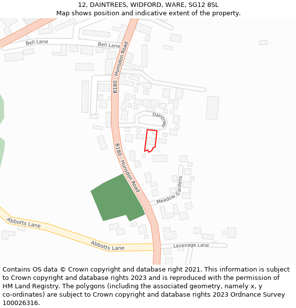 12, DAINTREES, WIDFORD, WARE, SG12 8SL: Location map and indicative extent of plot