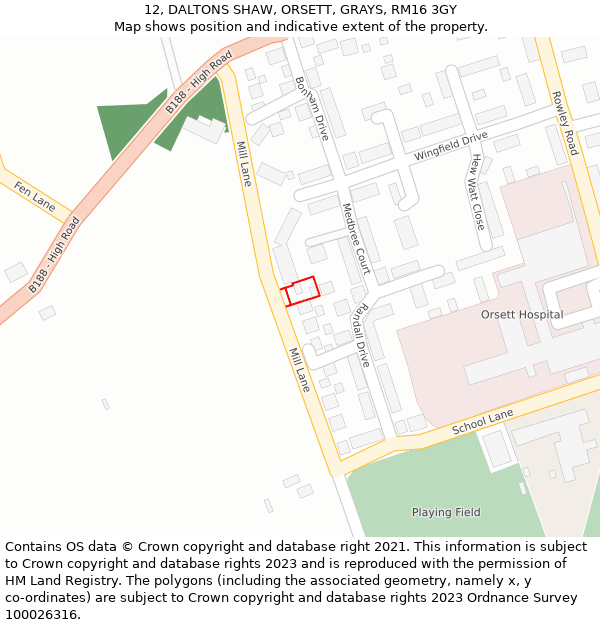 12, DALTONS SHAW, ORSETT, GRAYS, RM16 3GY: Location map and indicative extent of plot