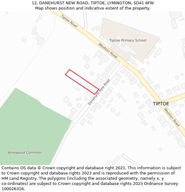 12, DANEHURST NEW ROAD, TIPTOE, LYMINGTON, SO41 6FW: Location map and indicative extent of plot