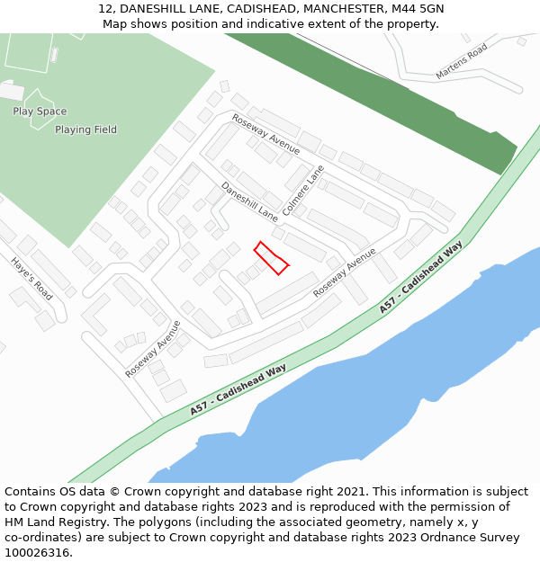 12, DANESHILL LANE, CADISHEAD, MANCHESTER, M44 5GN: Location map and indicative extent of plot