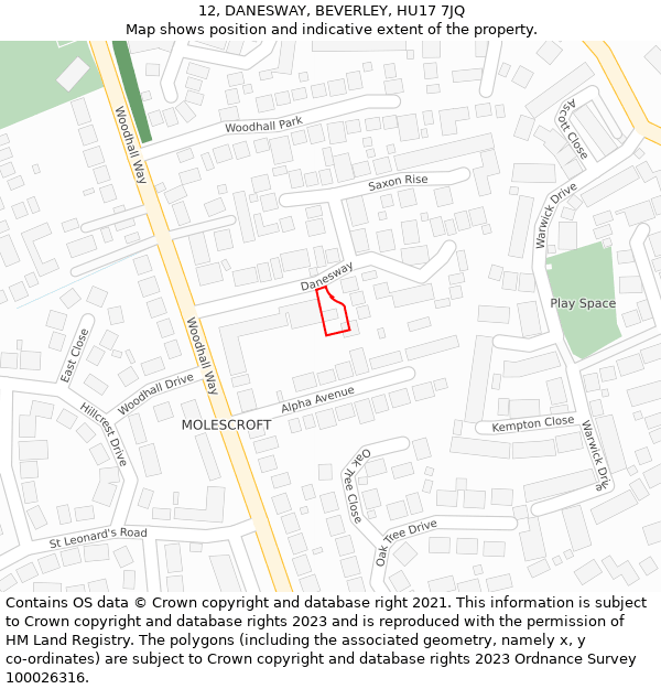 12, DANESWAY, BEVERLEY, HU17 7JQ: Location map and indicative extent of plot