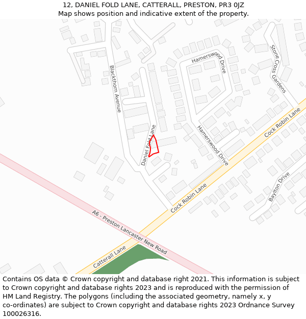 12, DANIEL FOLD LANE, CATTERALL, PRESTON, PR3 0JZ: Location map and indicative extent of plot