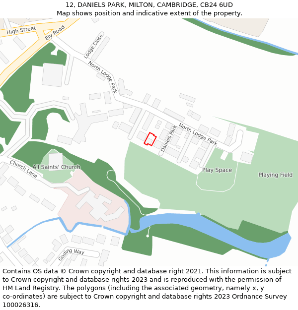 12, DANIELS PARK, MILTON, CAMBRIDGE, CB24 6UD: Location map and indicative extent of plot