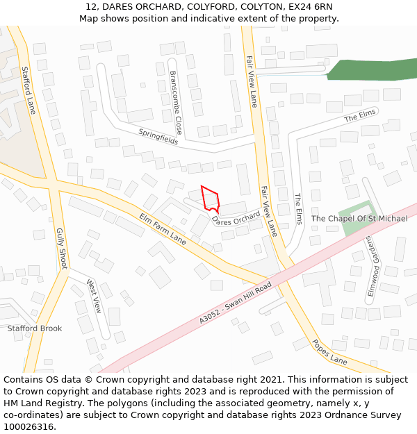 12, DARES ORCHARD, COLYFORD, COLYTON, EX24 6RN: Location map and indicative extent of plot