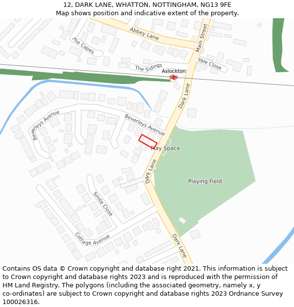 12, DARK LANE, WHATTON, NOTTINGHAM, NG13 9FE: Location map and indicative extent of plot