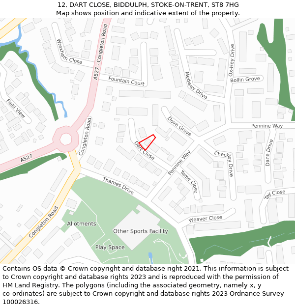 12, DART CLOSE, BIDDULPH, STOKE-ON-TRENT, ST8 7HG: Location map and indicative extent of plot