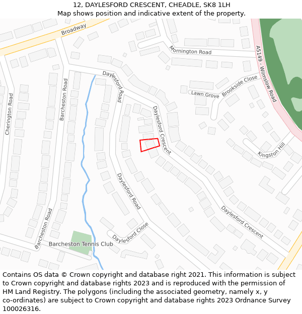 12, DAYLESFORD CRESCENT, CHEADLE, SK8 1LH: Location map and indicative extent of plot