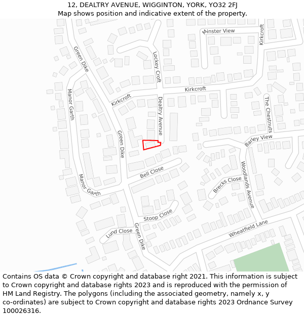 12, DEALTRY AVENUE, WIGGINTON, YORK, YO32 2FJ: Location map and indicative extent of plot