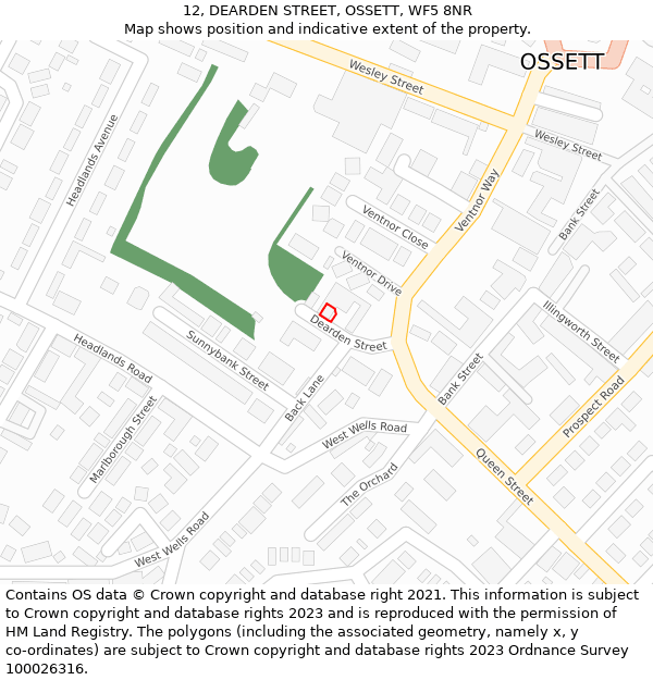 12, DEARDEN STREET, OSSETT, WF5 8NR: Location map and indicative extent of plot