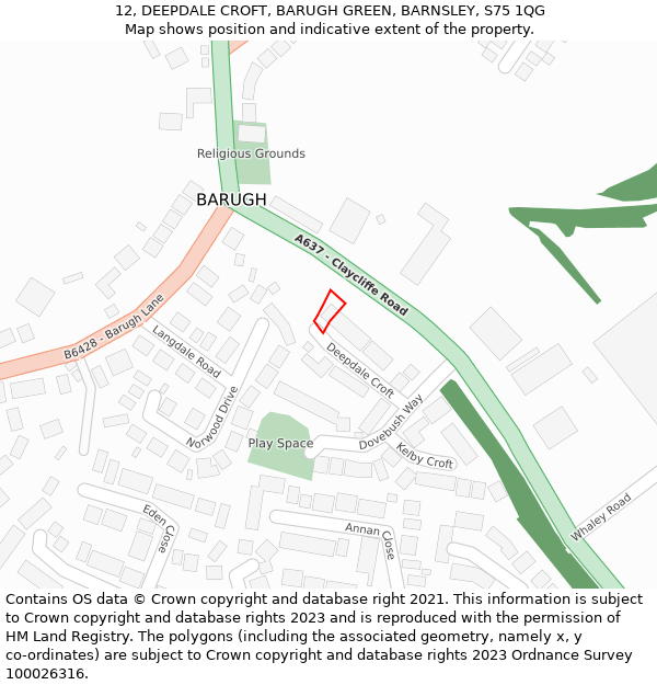 12, DEEPDALE CROFT, BARUGH GREEN, BARNSLEY, S75 1QG: Location map and indicative extent of plot