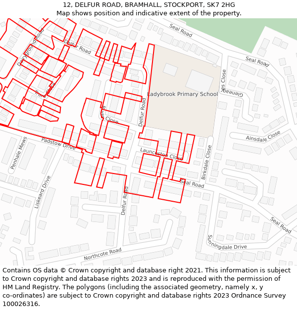 12, DELFUR ROAD, BRAMHALL, STOCKPORT, SK7 2HG: Location map and indicative extent of plot