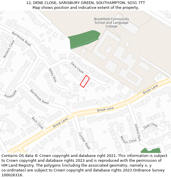 12, DENE CLOSE, SARISBURY GREEN, SOUTHAMPTON, SO31 7TT: Location map and indicative extent of plot