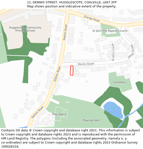 12, DENNIS STREET, HUGGLESCOTE, COALVILLE, LE67 2FP: Location map and indicative extent of plot