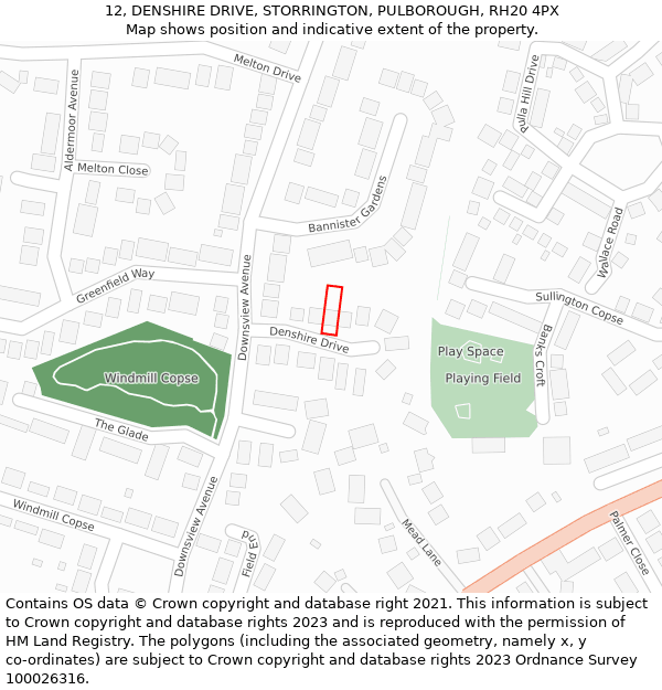 12, DENSHIRE DRIVE, STORRINGTON, PULBOROUGH, RH20 4PX: Location map and indicative extent of plot