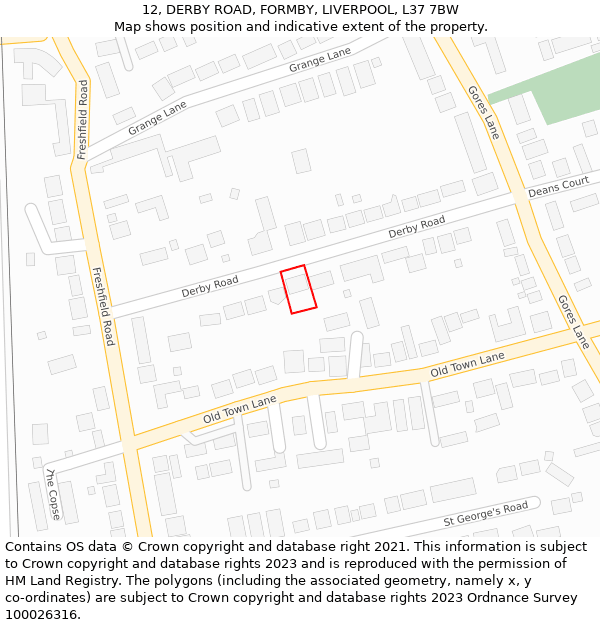 12, DERBY ROAD, FORMBY, LIVERPOOL, L37 7BW: Location map and indicative extent of plot