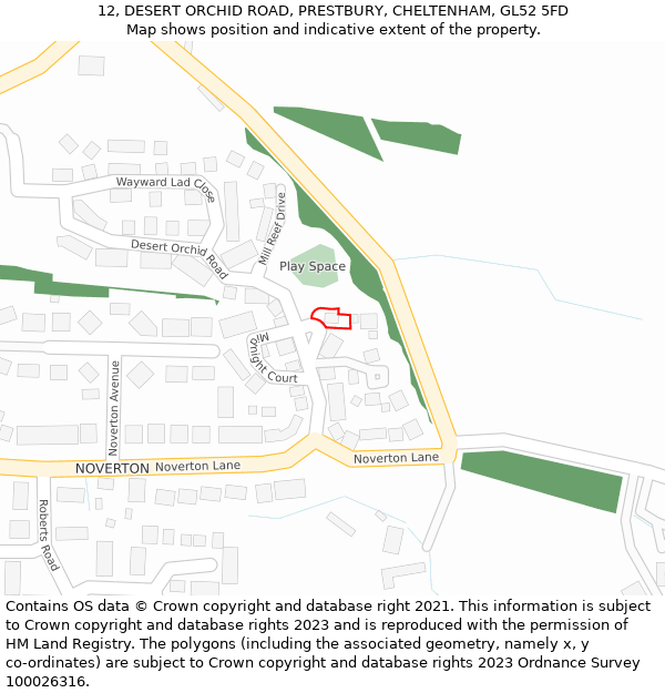 12, DESERT ORCHID ROAD, PRESTBURY, CHELTENHAM, GL52 5FD: Location map and indicative extent of plot